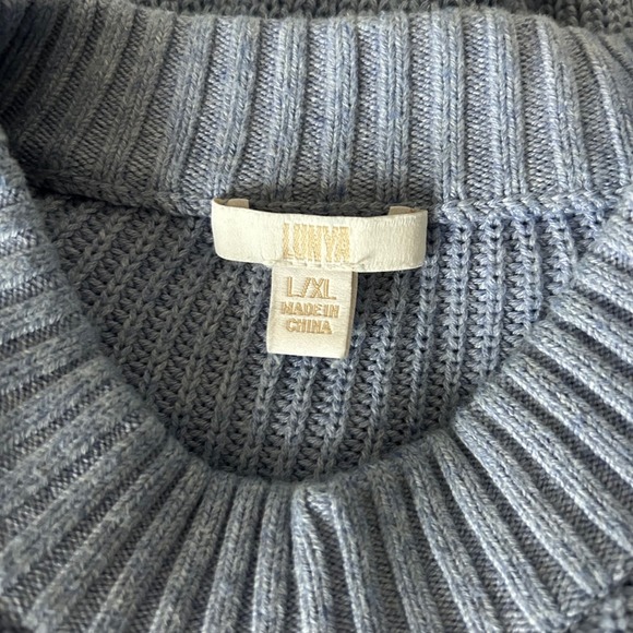 Lunya Cozy Cotton Silk Crew Neck Pullover Sweater Daybreak Blue Heather Sz L/XL - Picture 5 of 6